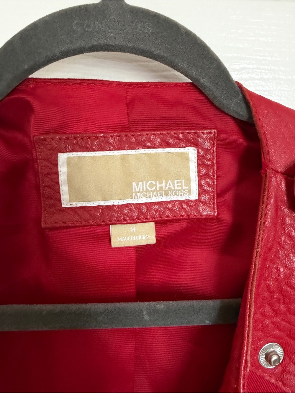 Michael Kors Red Mixed-Media Moto Jacket - Picture 2 of 7